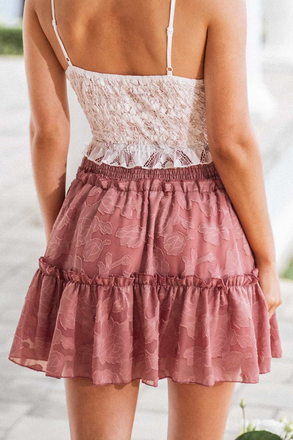 Floral Jacquard Smocked Mini Skirt
