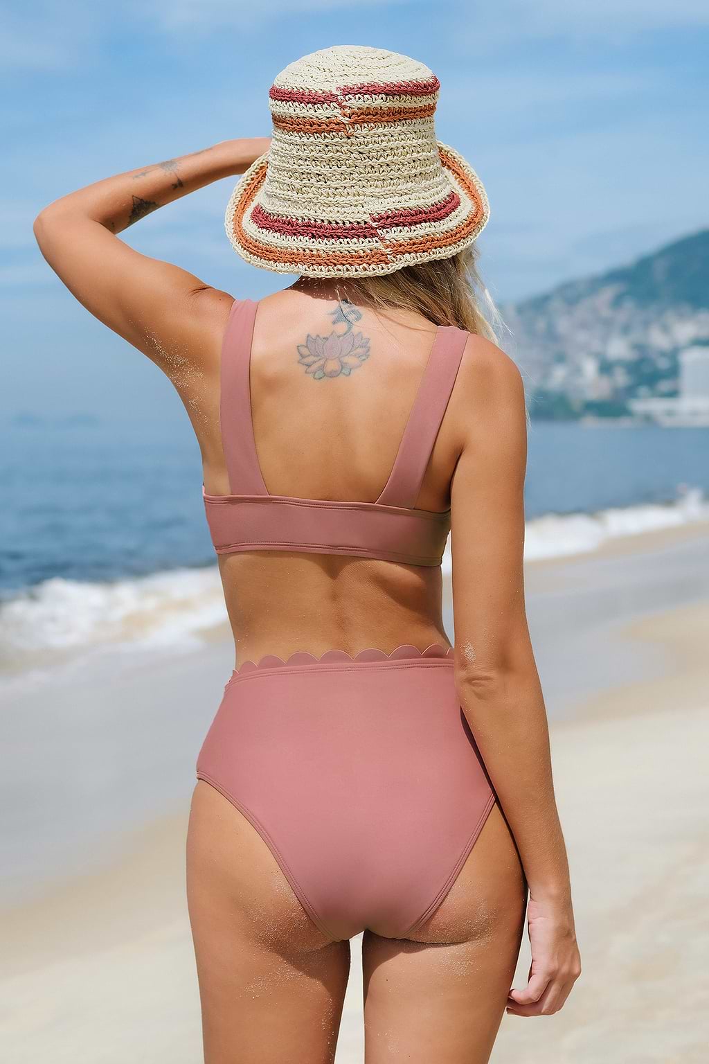 Bianca Dusty Pink Scalloped Bralette & Mid Rise Bikini Set