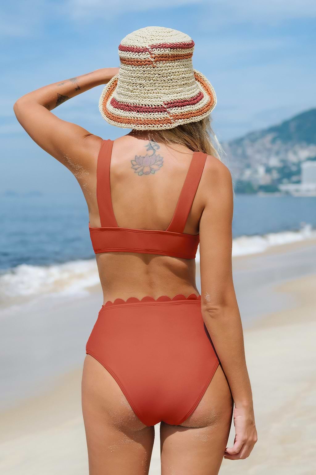 Marsala Scalloped Bralette & Mid Rise Hipster Bikini Set