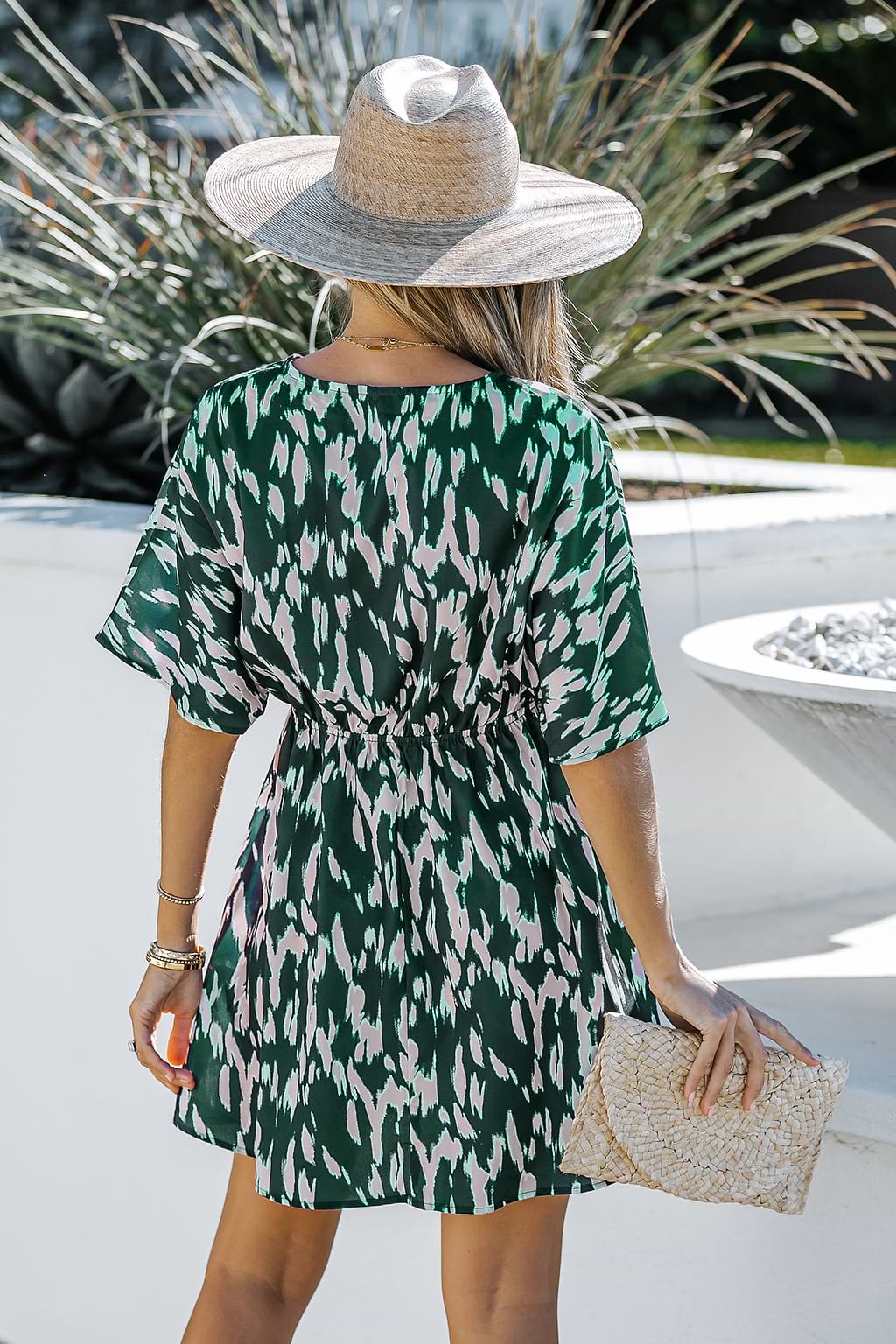 Abstract Print Drawstring Dress