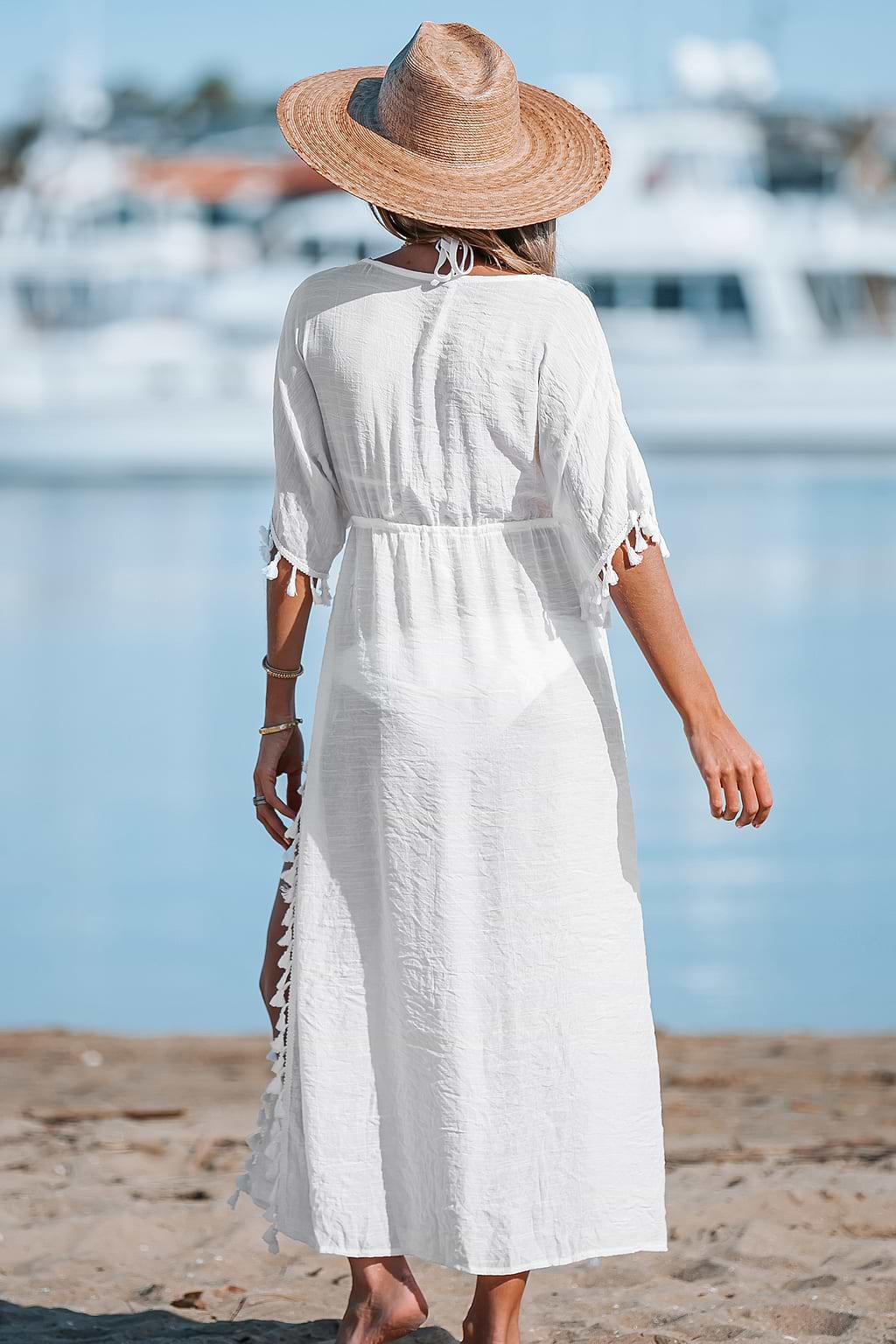 Tassel Drawstring Cover-Up Dress