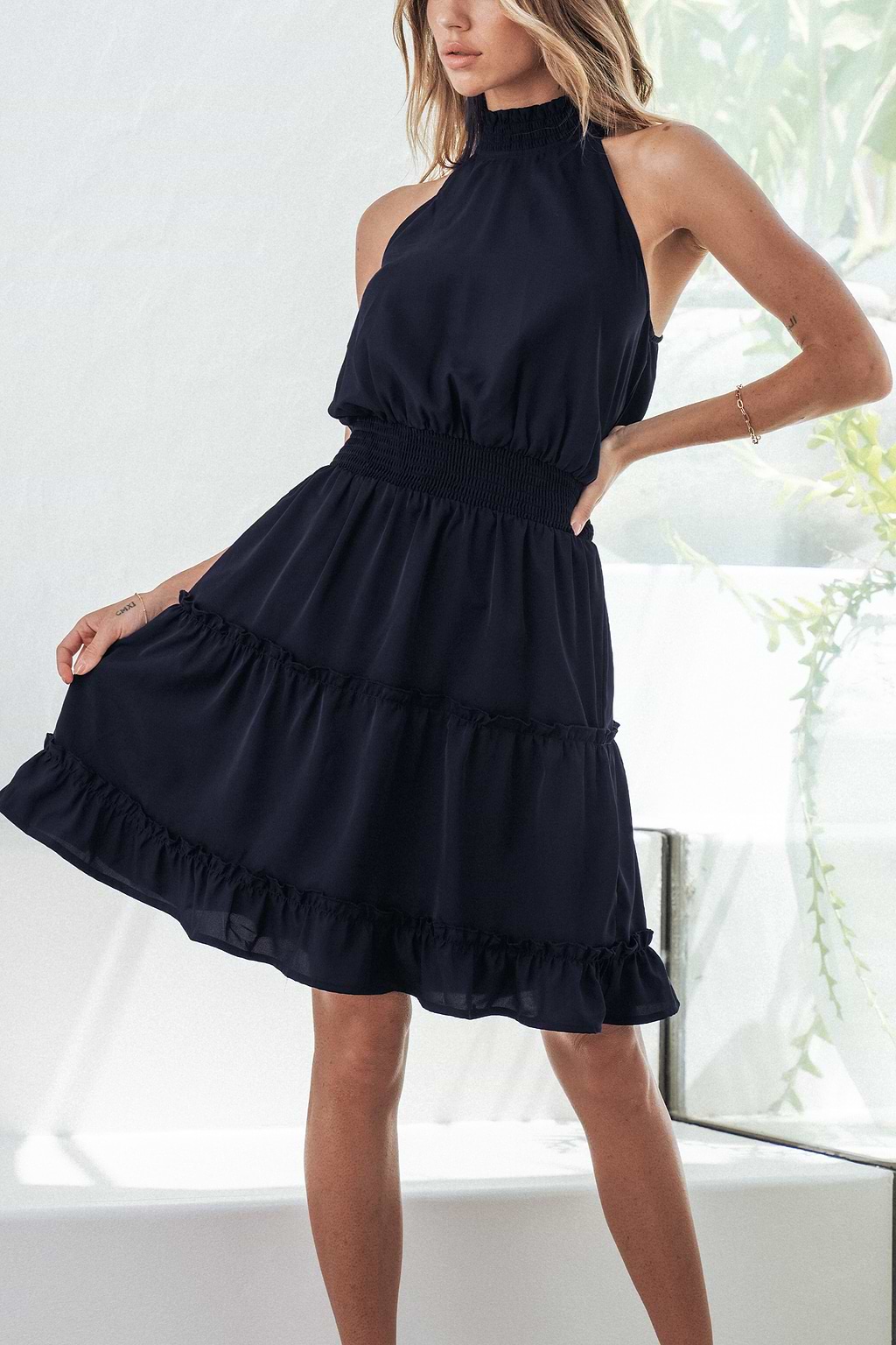 Lailah Smocked Mock Neck Dress