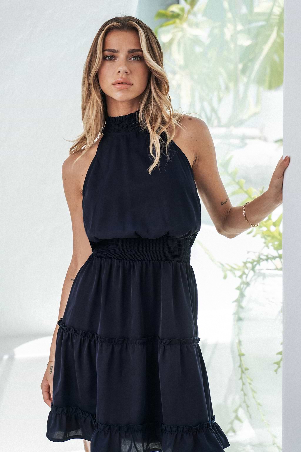 Lailah Smocked Mock Neck Dress
