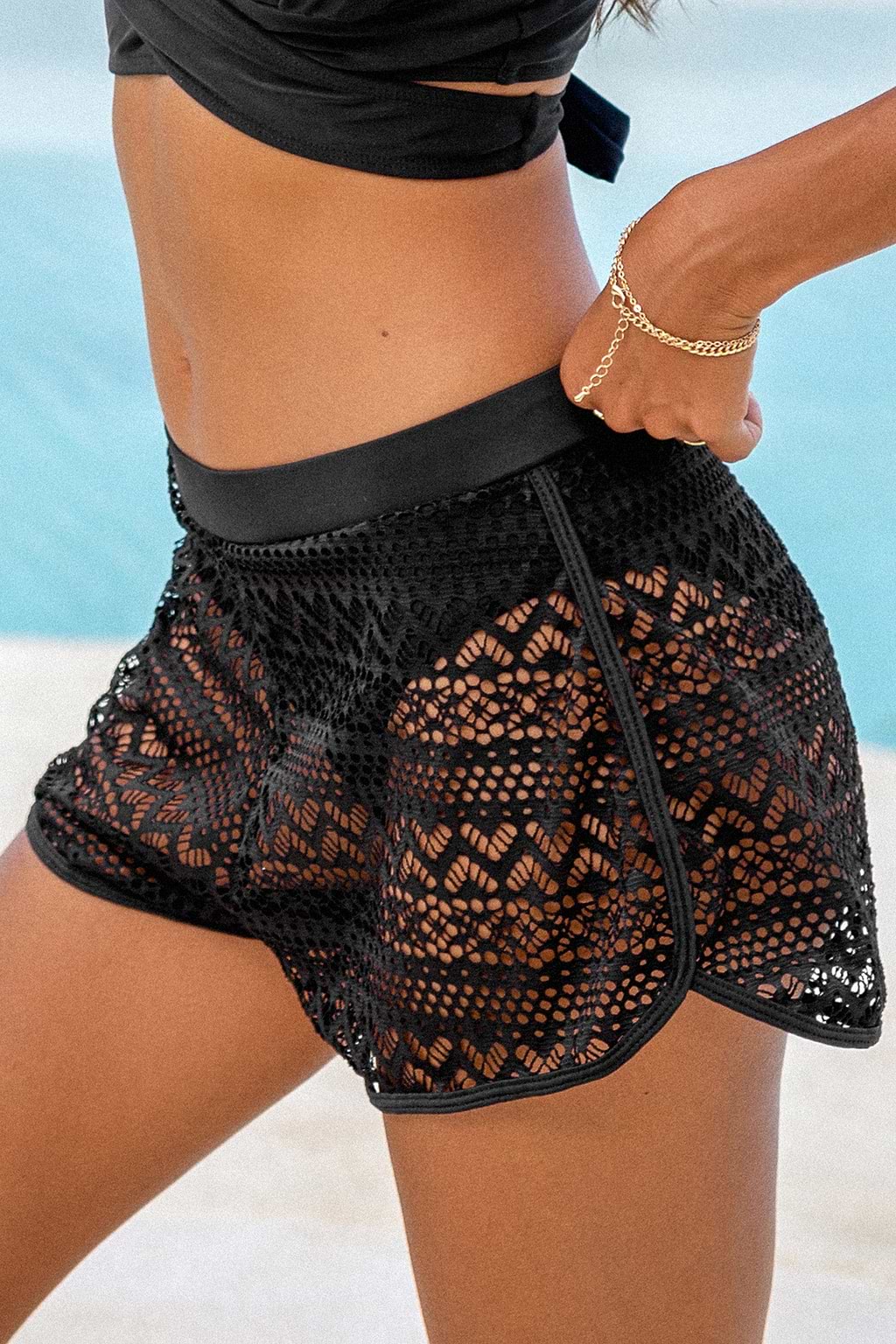 Lace High Waist Swim Shorts