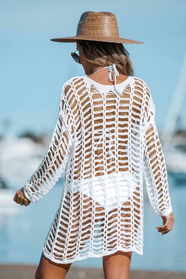 sheer beach cover up dress Sky Blue Tropical Print V Neck Semi Sheer Beach Cover Up Dress main image 0