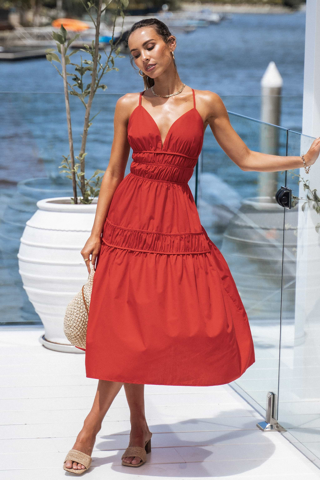 Shirred A-Line Maxi Dress