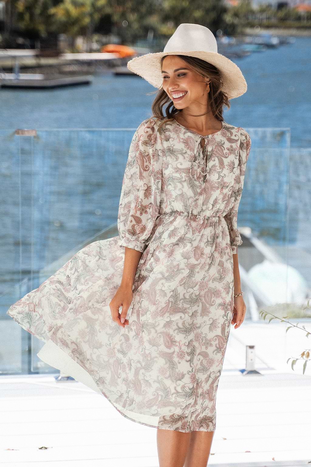 Chiffon-Midikleid mit Paisley-Print