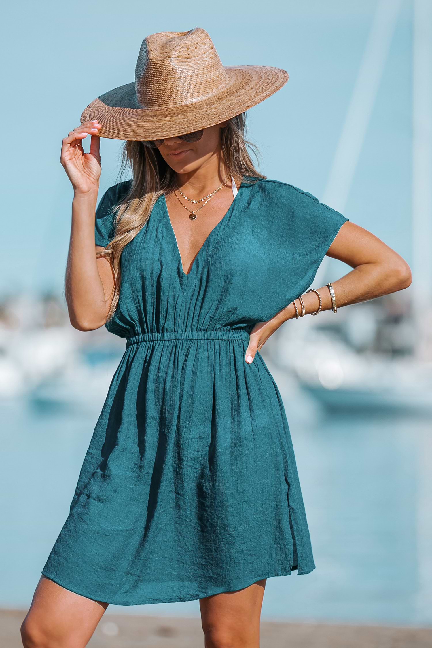 全5色★水着カバーシャツドレス【CUPSHE】V-Neck Basic Cover-Up 全5色☆水着カバーシャツドレス【CUPSHE】V-Neck Basic Cover-Up