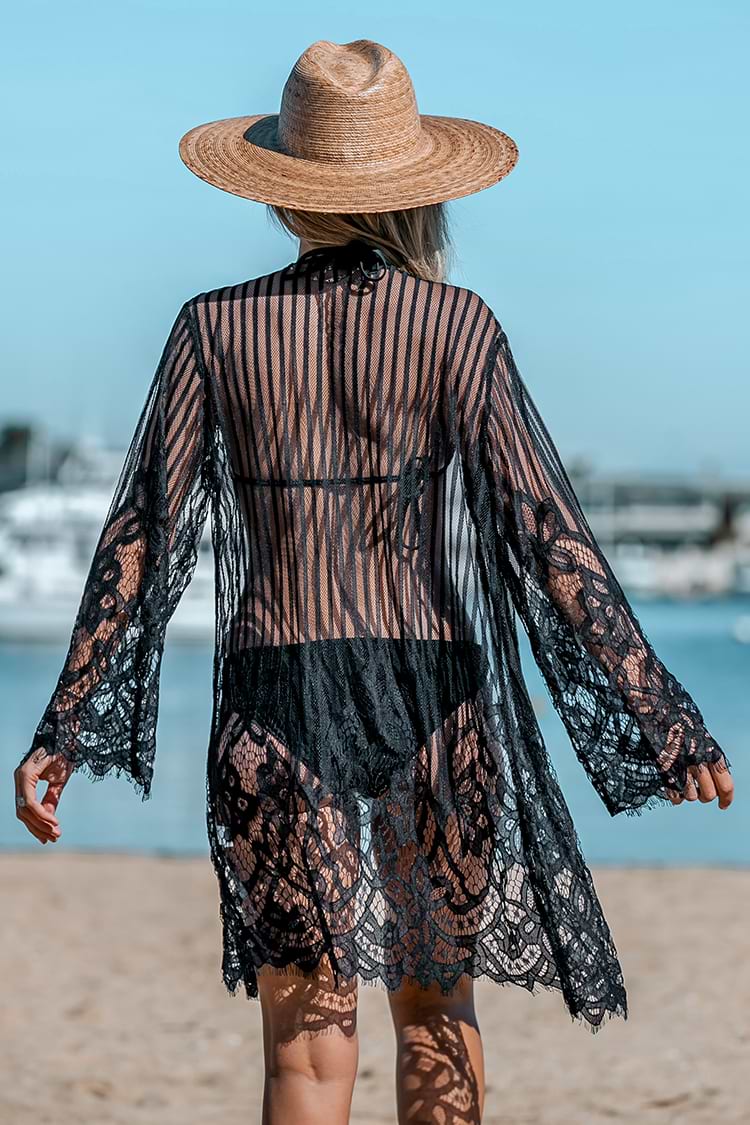Kimono con tapa de encaje de malla transparente