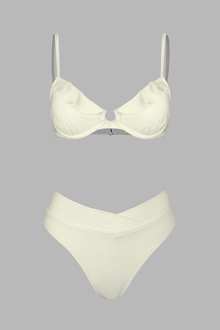 Ruffled Underwire Top & High Waist Bikini Set