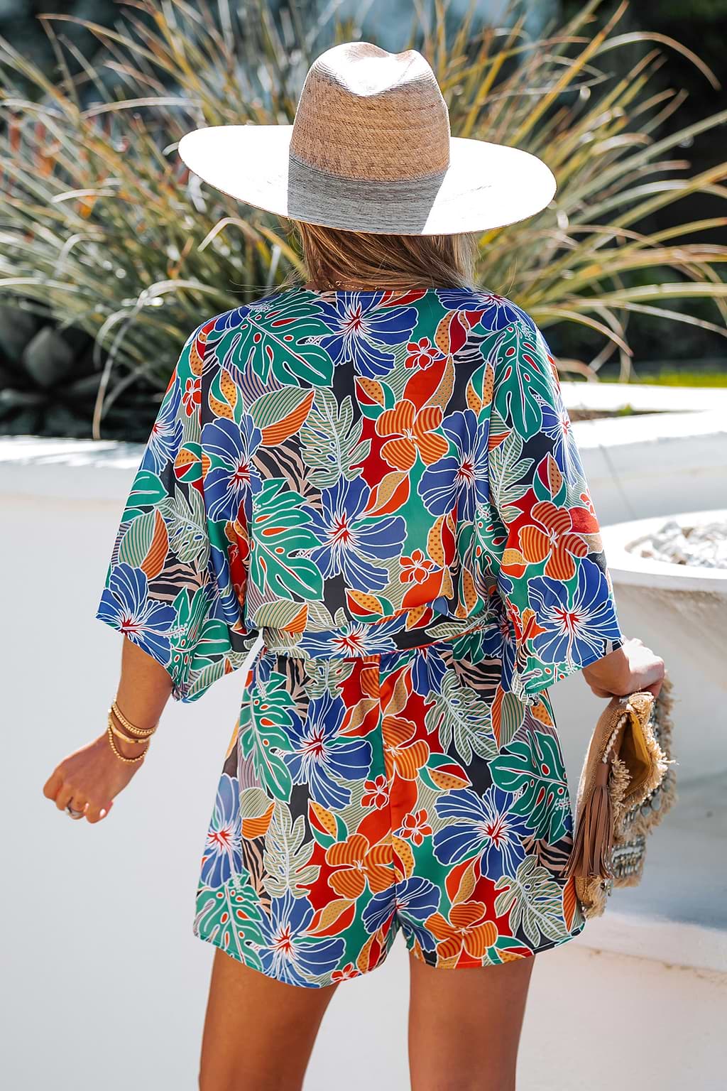 Tropical Leaf Belted Romper