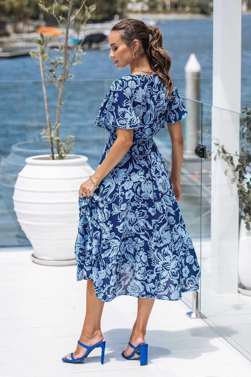 Belted Floral Print Midi Dress