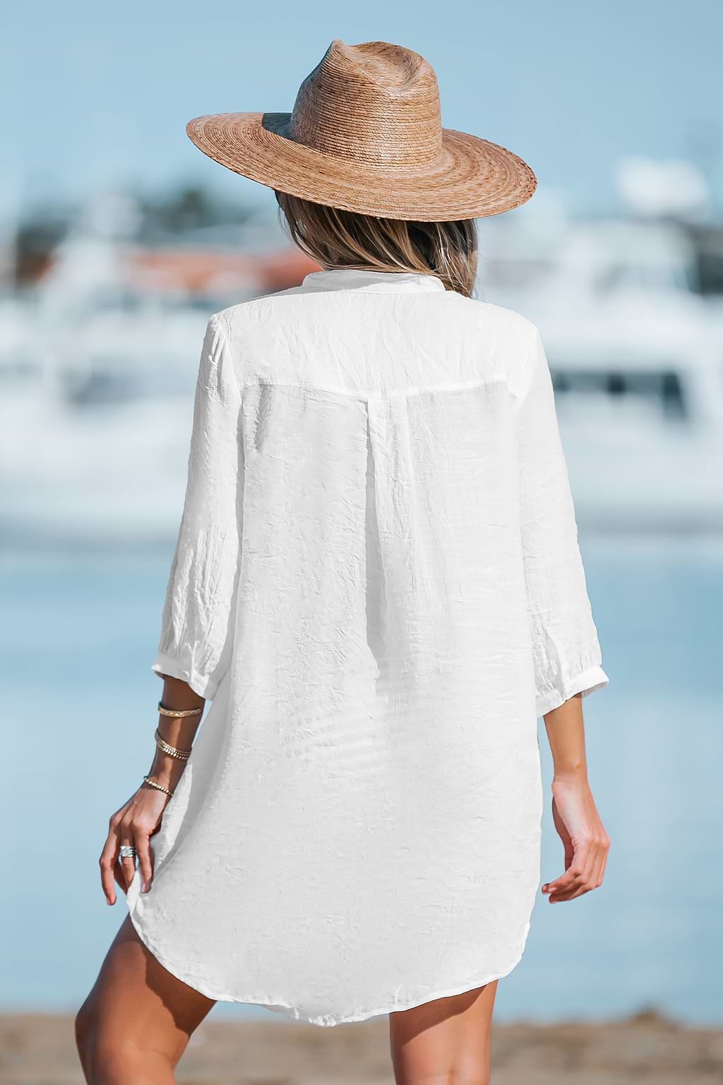 White V-Neck Cover-Up Dress