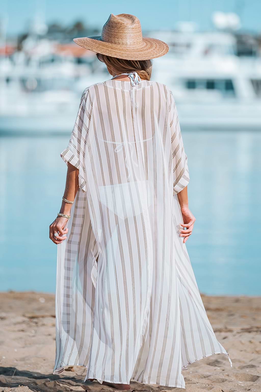 Gestreifter Staubwedel-Kimono mit offener Vorderseite