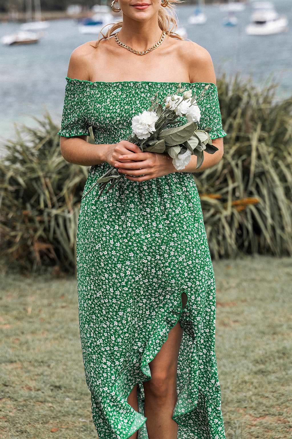 Avianna Ditsy Floral Off-the-Shoulder Dress