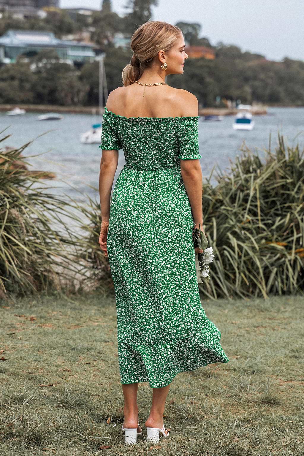 Avianna Ditsy Floral Off-the-Shoulder Dress