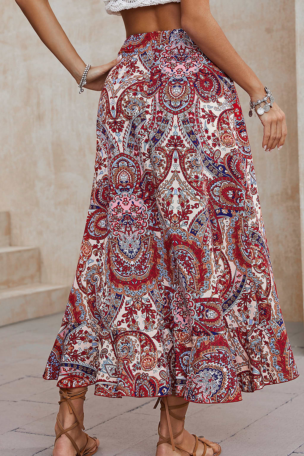 Maxirock mit Paisley-Print und Seitenschnürung