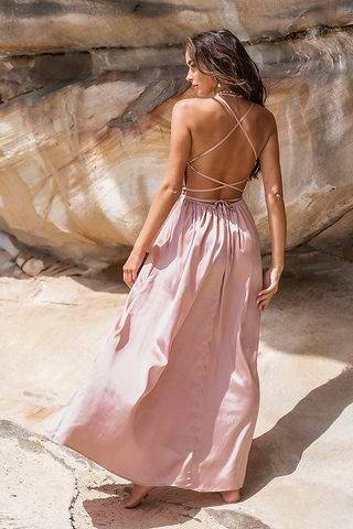 knee length dresses for ladies Satin Pleated Sweetheart Lace Up Ballgown with Pockets – Camille La Vie main image 1