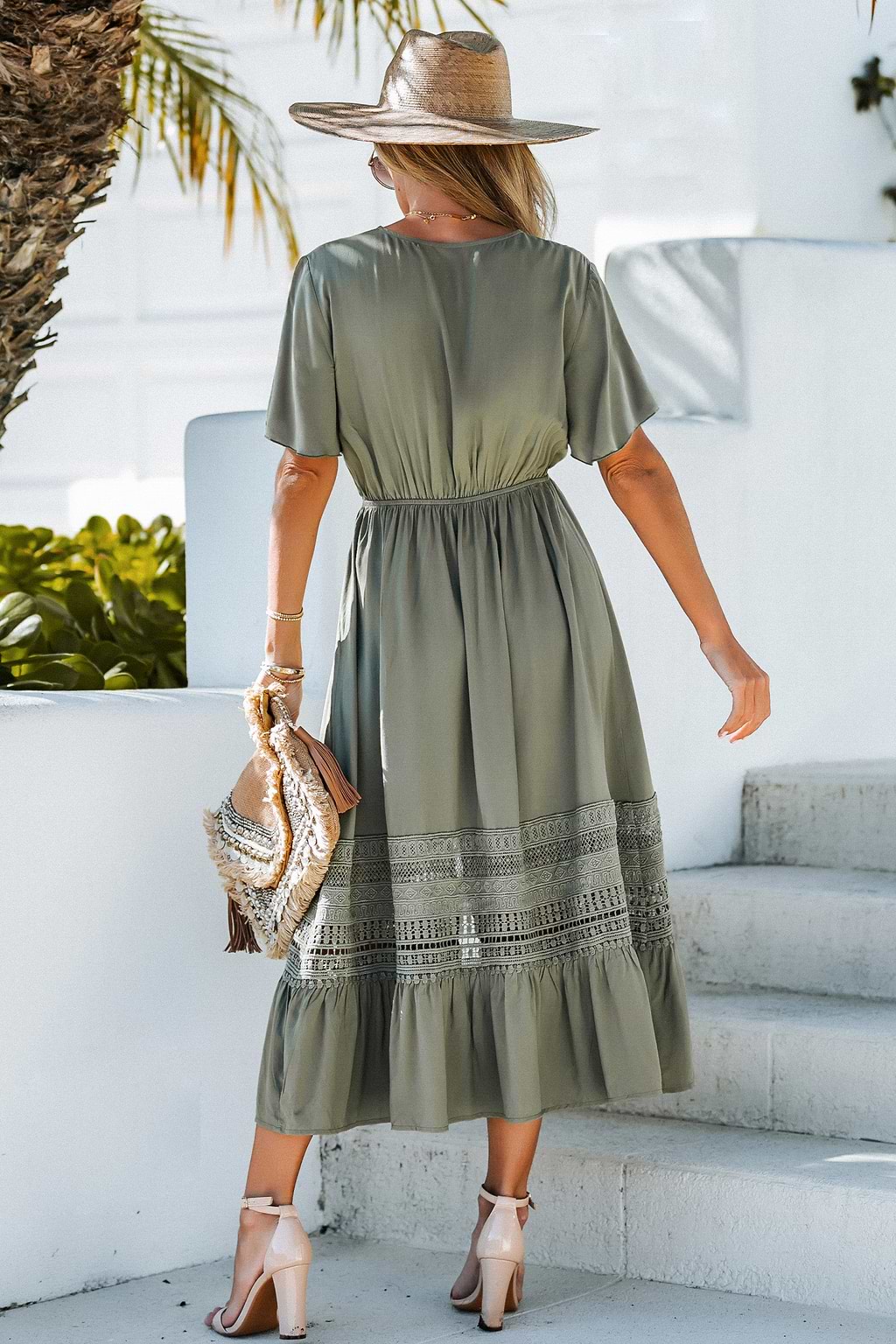 Surplice Lace Trim Maxi Dress