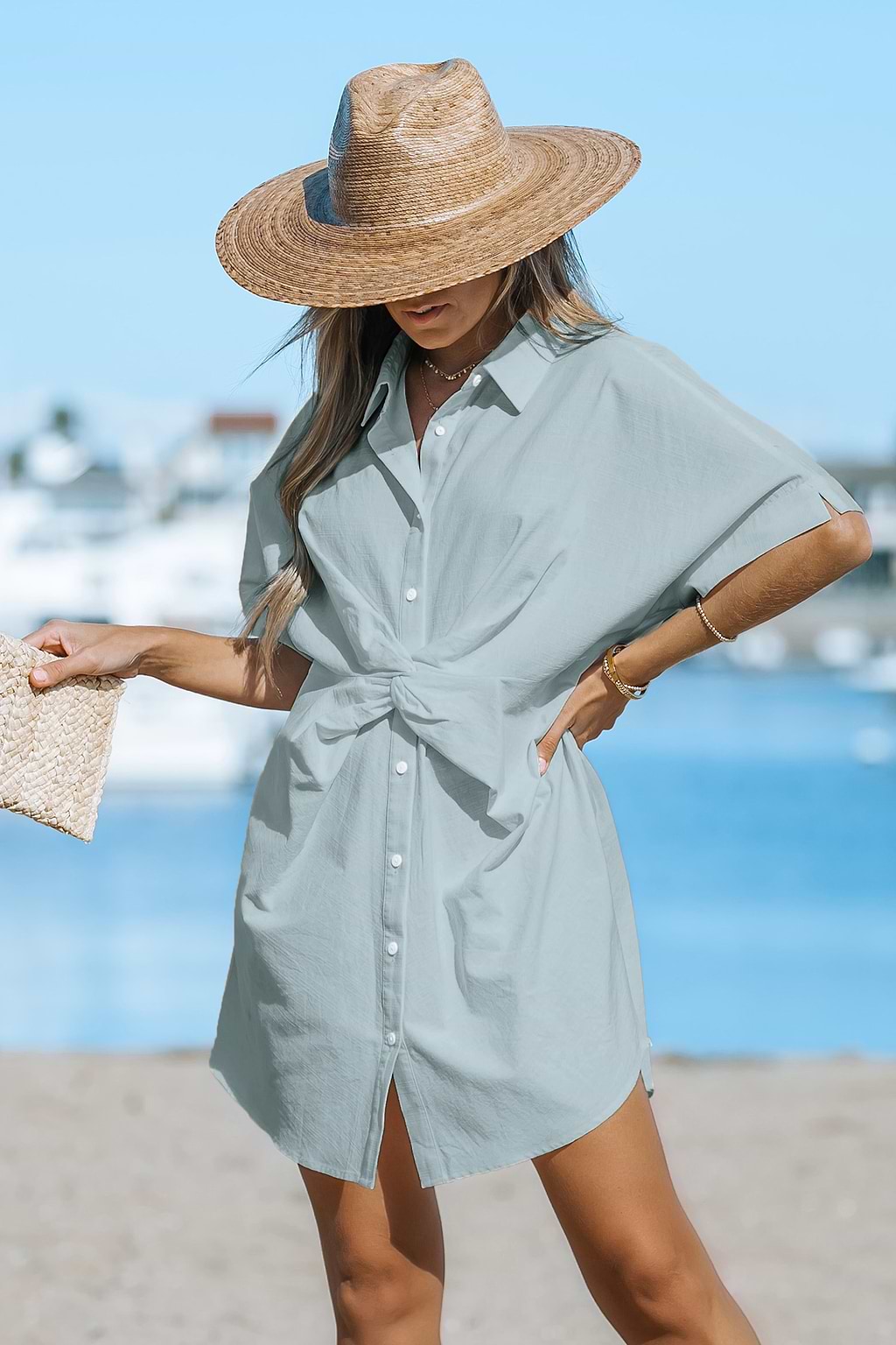 Twisted-Front Shirt Dress