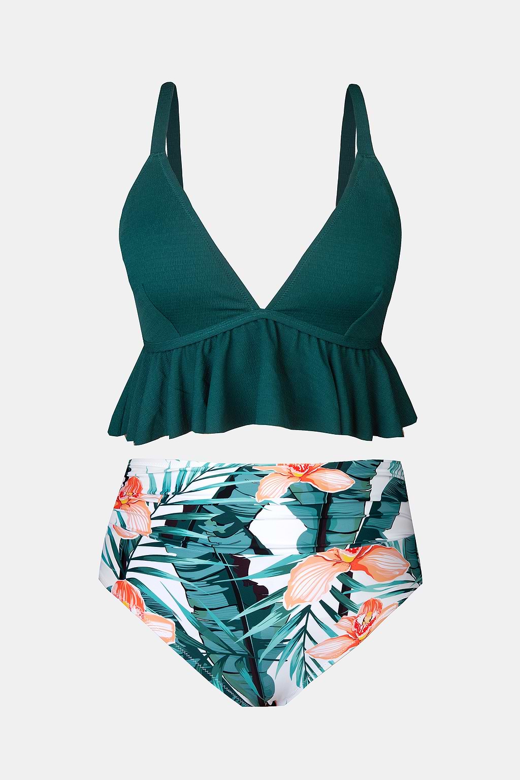 Grüner und floraler Große Größen Bikini mit High waist