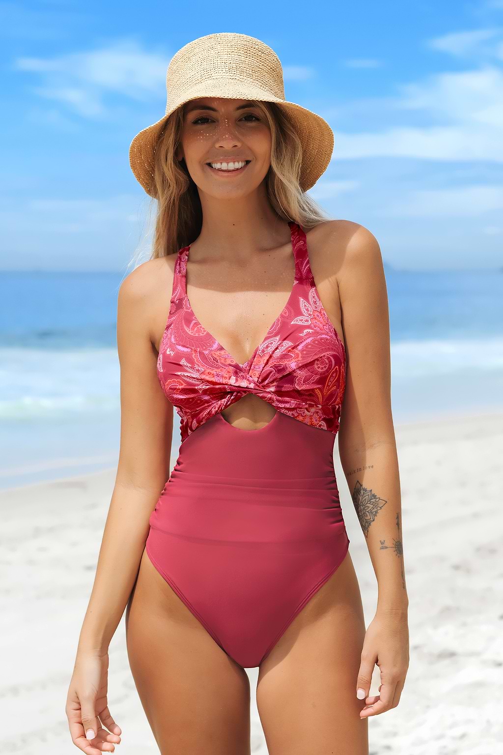 Klassischer Paisley Badeanzug mit Wickelvorderseite und Rückbindung