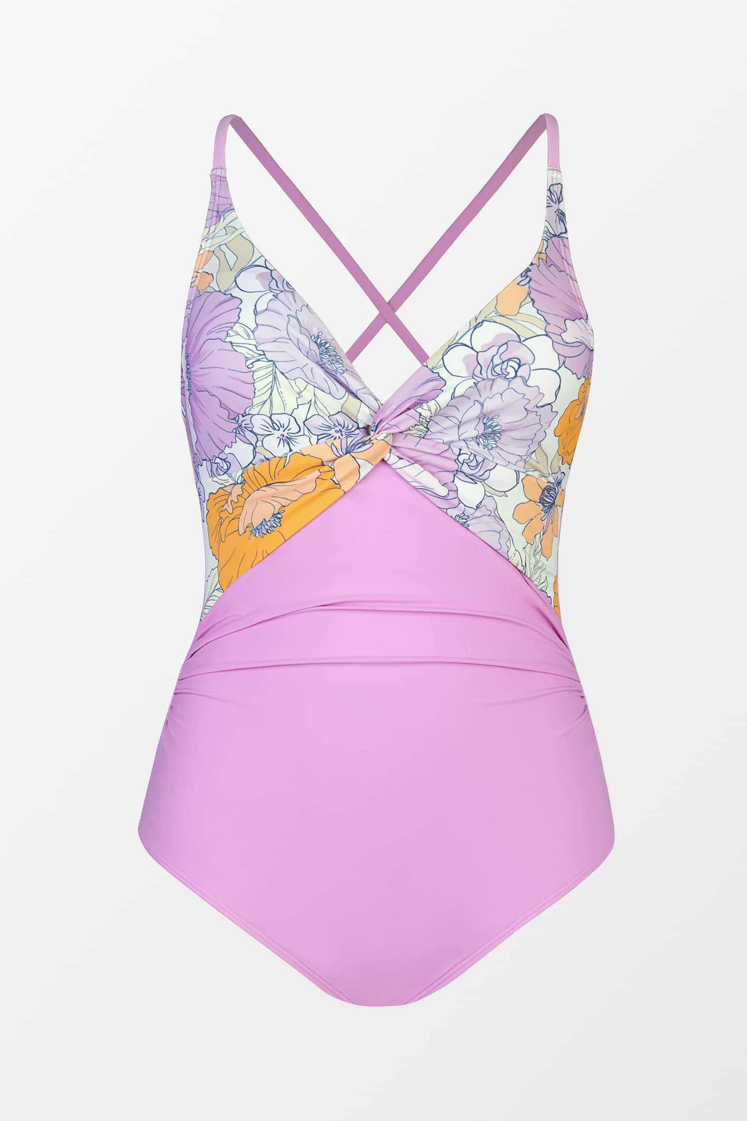 Twist Front Cross Back One Piece Swimsuit