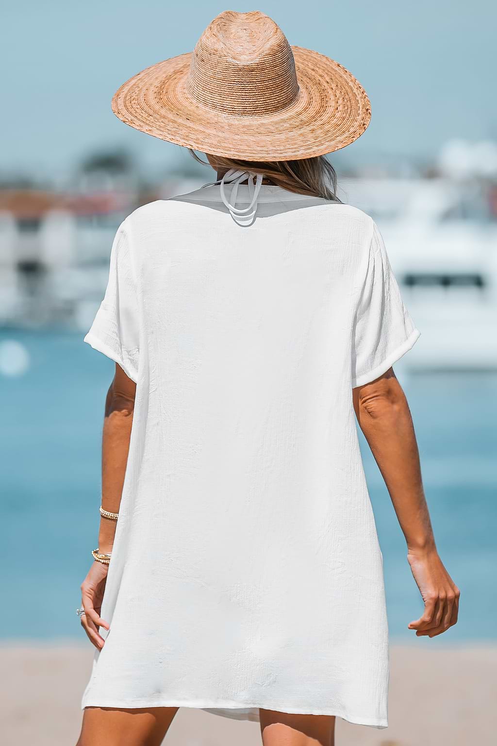 White V-Neck Cover-Up Mini Dress