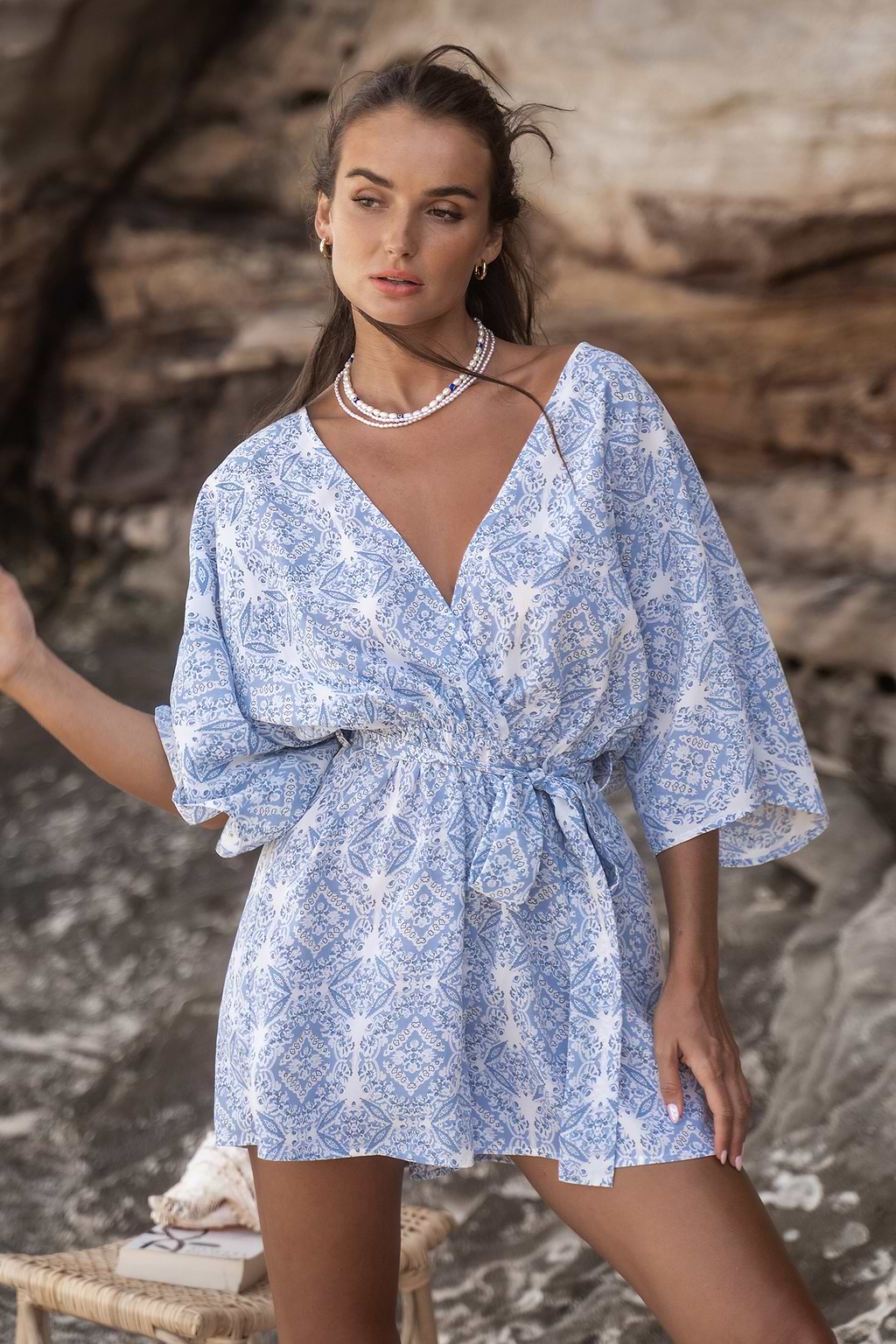 Ornate Print Belted Romper