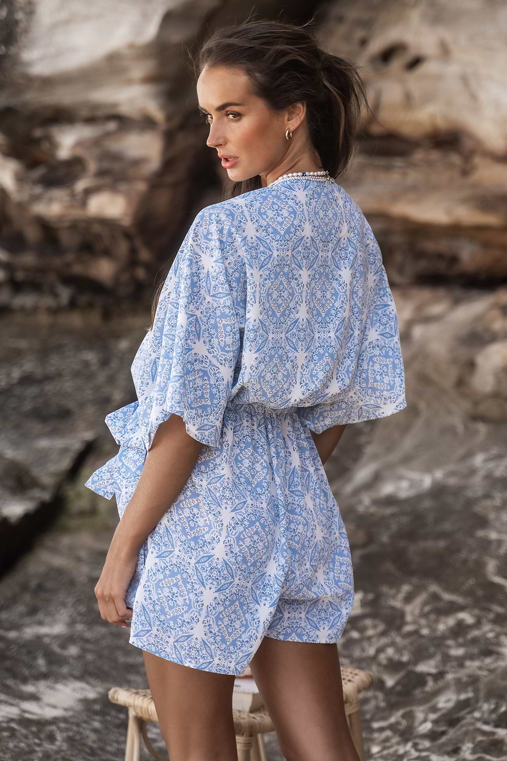 Ornate Print Belted Romper