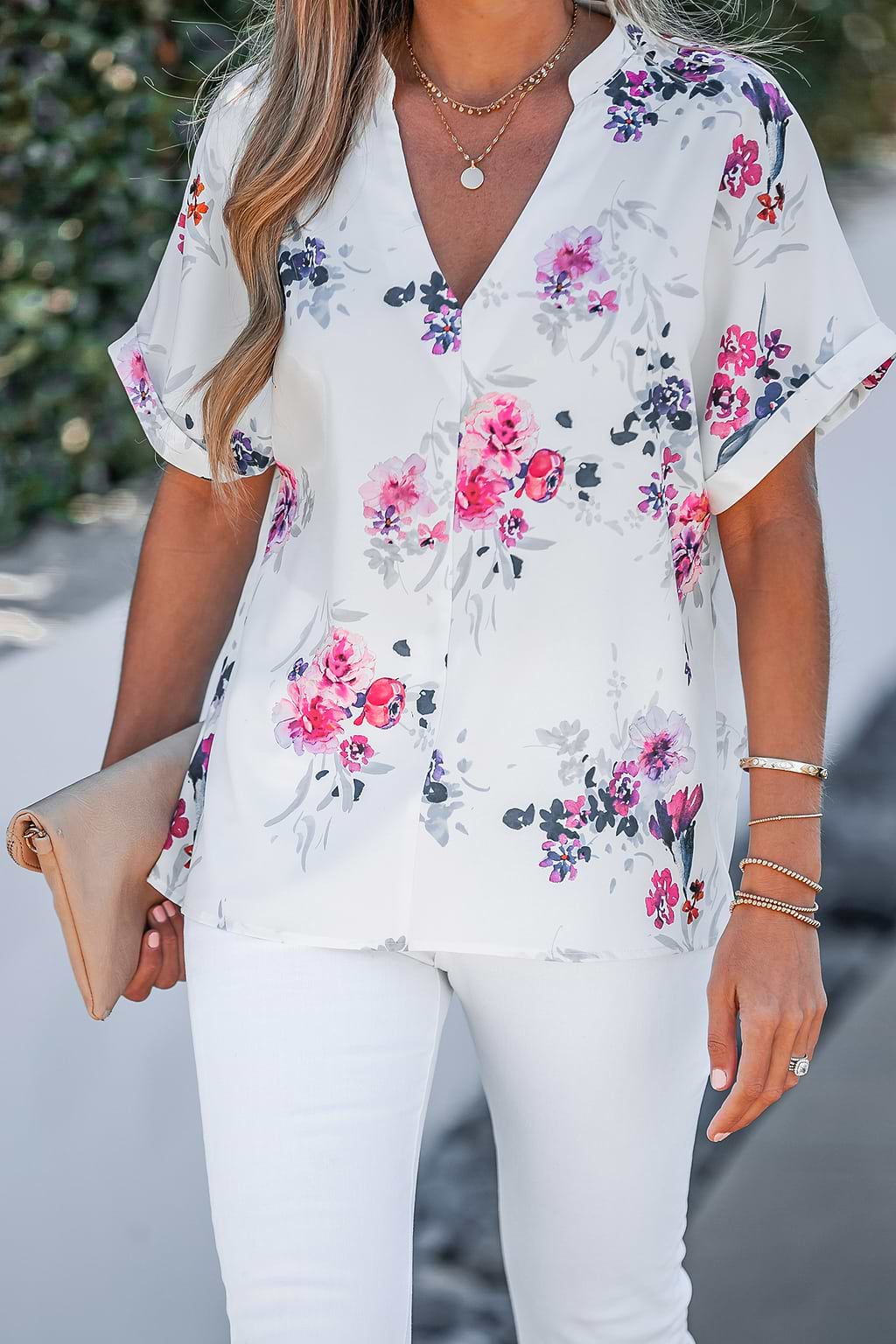 Floral Print V-Neck Top