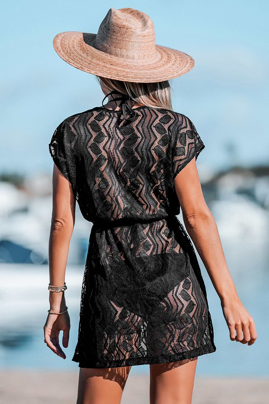 Crochet Drawstring Cover-Up Dress