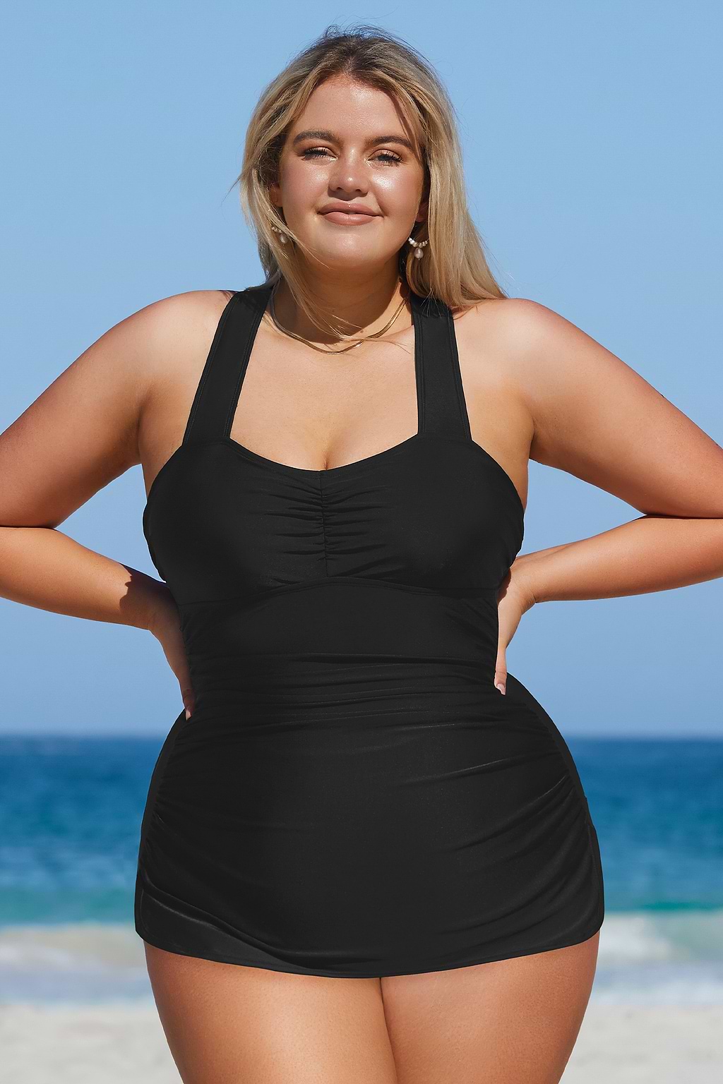 Dreamscapes Ruched Halter Plus Size One Piece Swimsuit