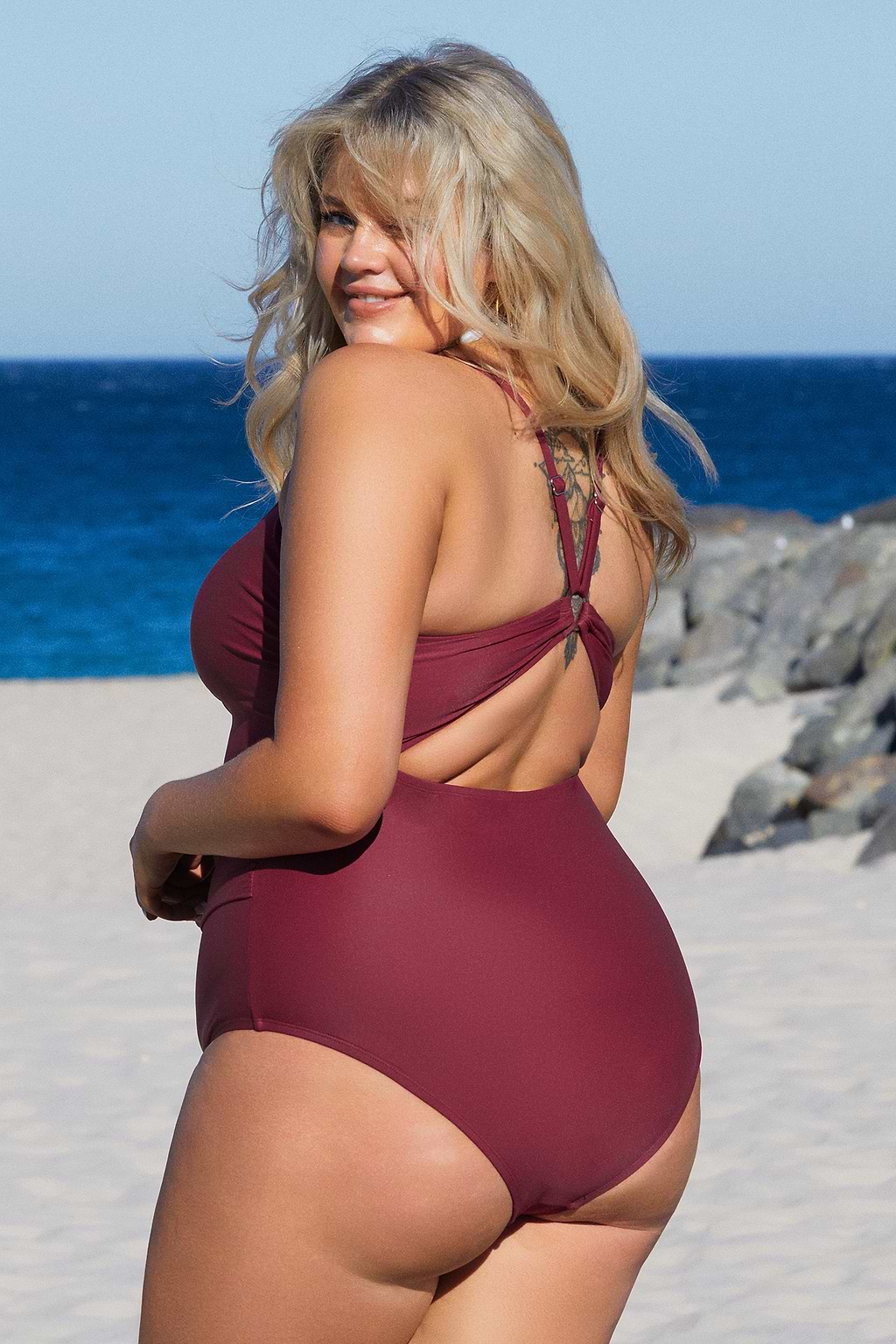 Emerge Shirred O-Ring Cutout Plus Size One Piece Swimsuit
