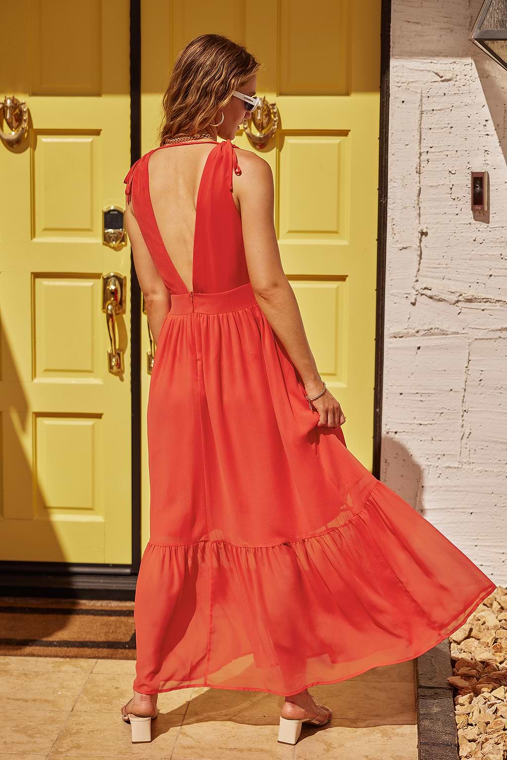 Ruched Backless Maxi Dress