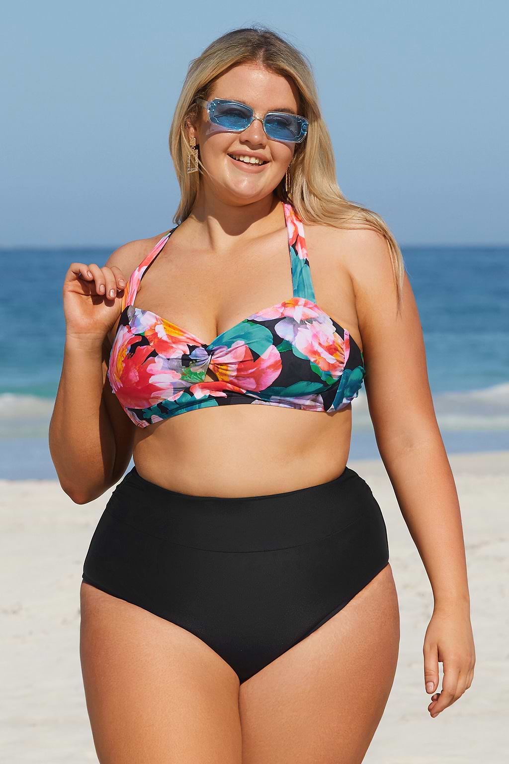 Realistic Brights Retro High Waist Plus Size Bikini Bottoms