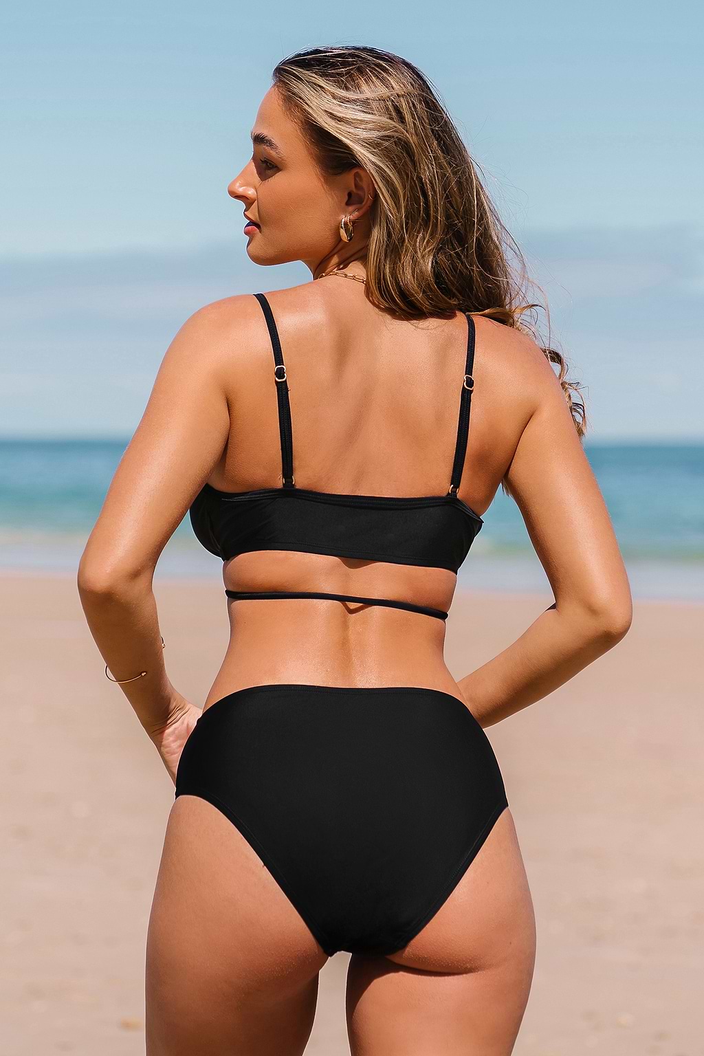 Dreamscapes Buckled Black Tri & Mid Rise Hipster Bikini Swimsuit