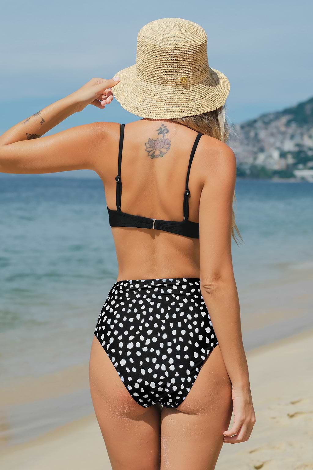 Escaping Dots Bow Underwire Top & Shirred High Waist Bikini Set