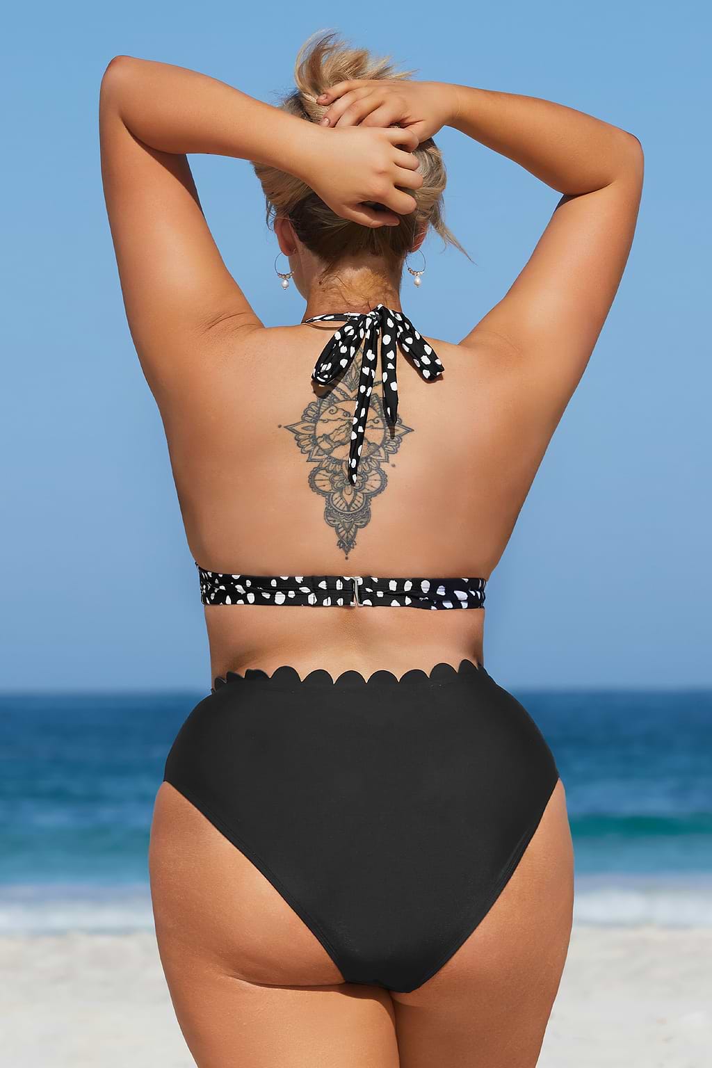 Escaping Dots Halter Tri & High Waist Plus Size Bikini Set