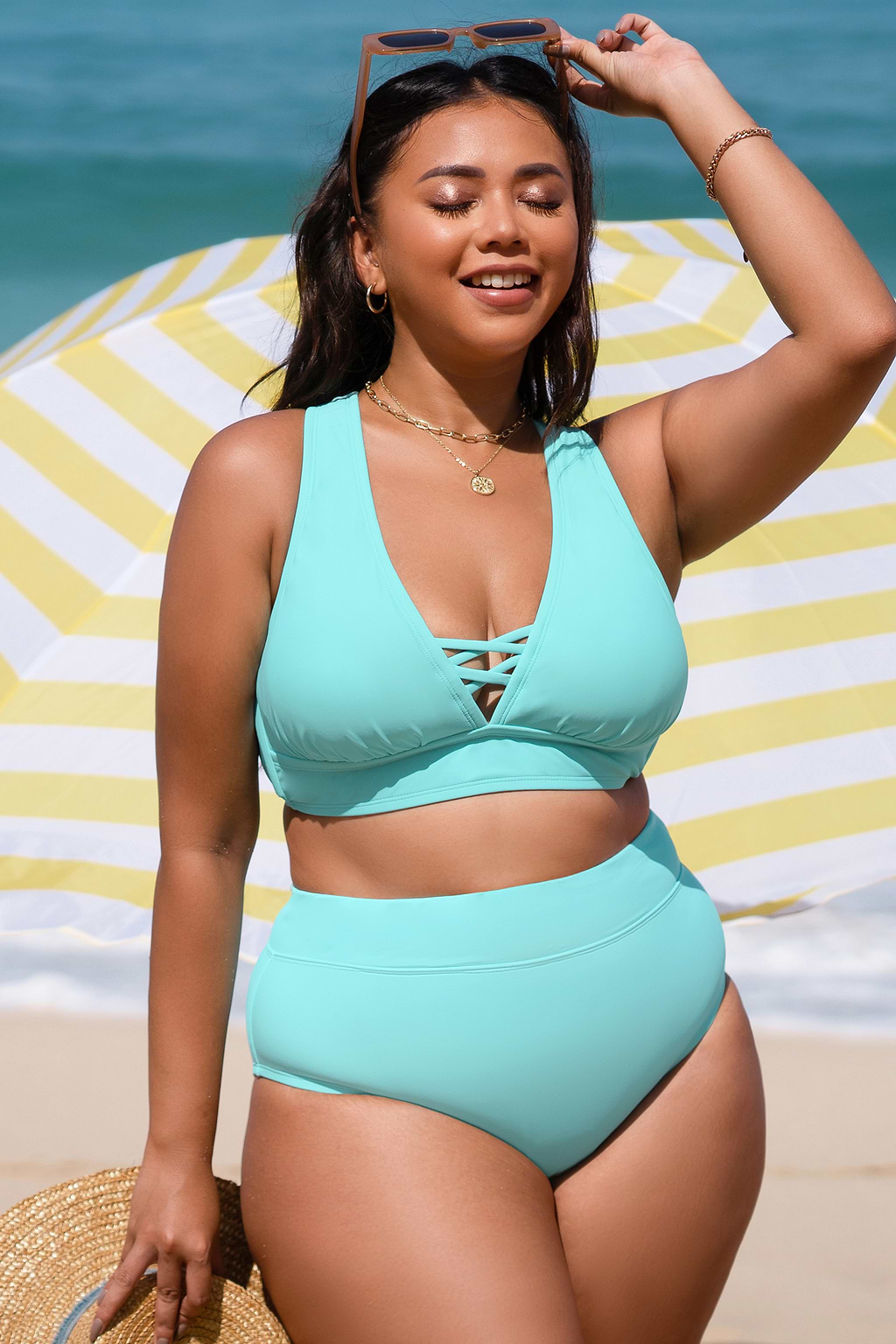 Aqua Splash High Waist Plus Size Bikini Bottoms
