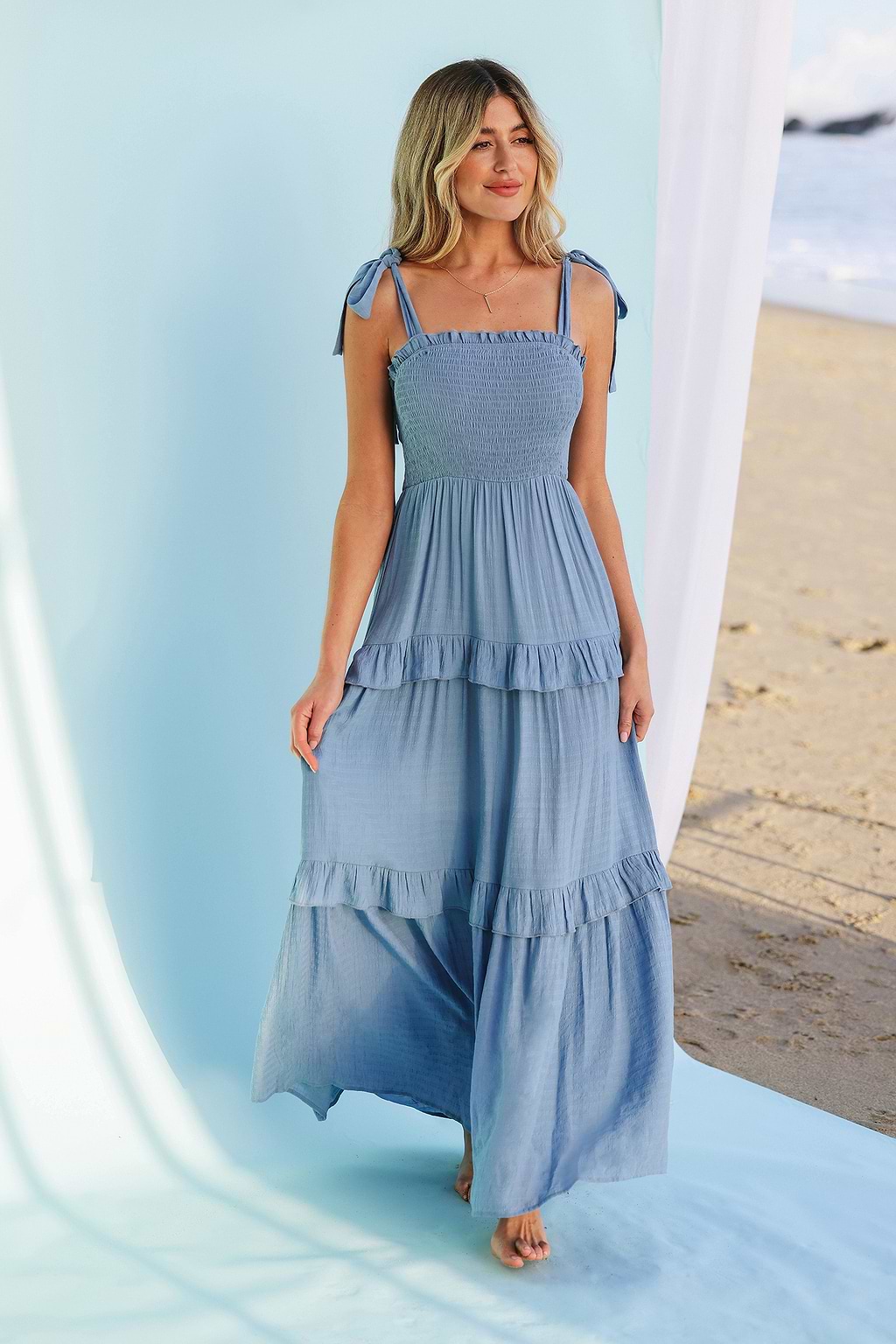 X Madison Beach Wedding Something Blue Smocked Maxi Dress