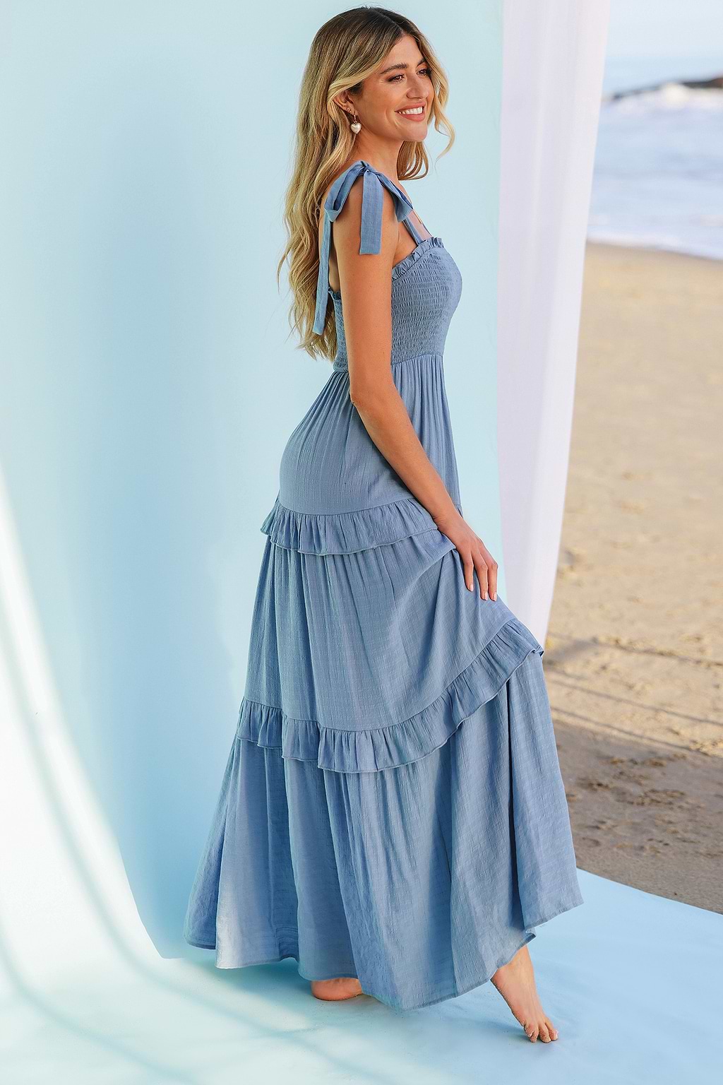 X Madison Beach Wedding Something Blue Smocked Maxi Dress