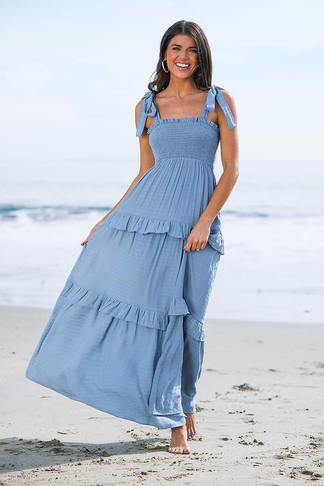 halter flowy midi dress Beckie Smocked Maxi Dress in Off White main image 1
