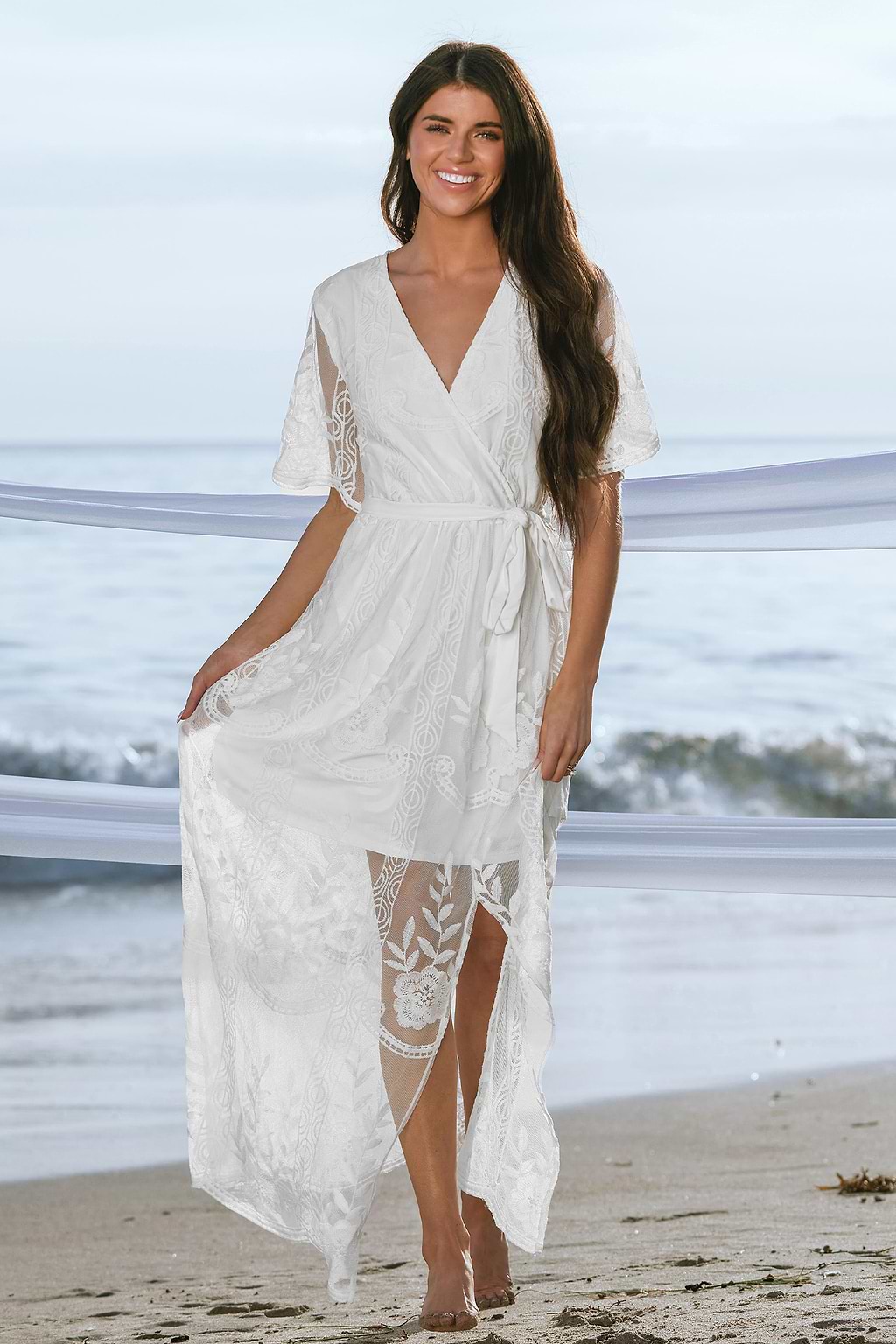 X Madison Beach Wedding Yours Forever Tiered Lace Maxi Dress