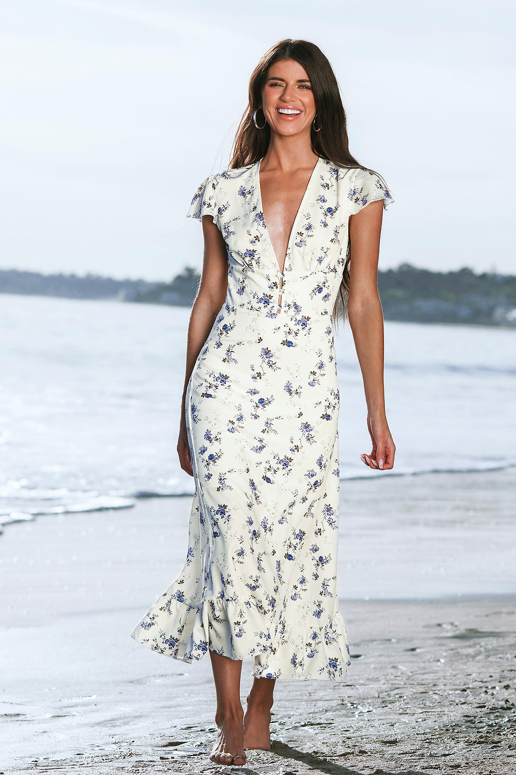 X Madison Beach Wedding Bouquet V-Neck Ruffled Dress