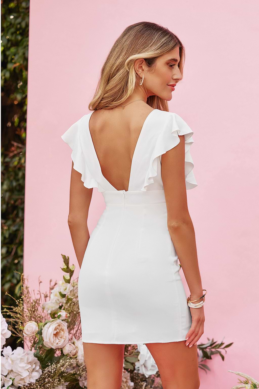 Romance Plunge Ruffled Mini Dress