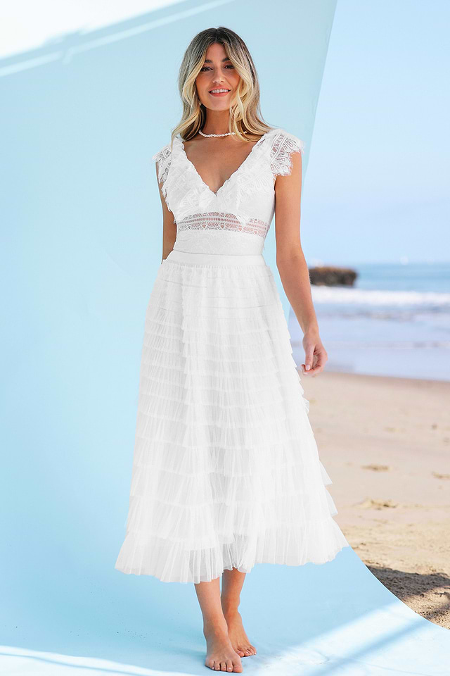 chinese dress ladies Farida White Lace Maxi Dress