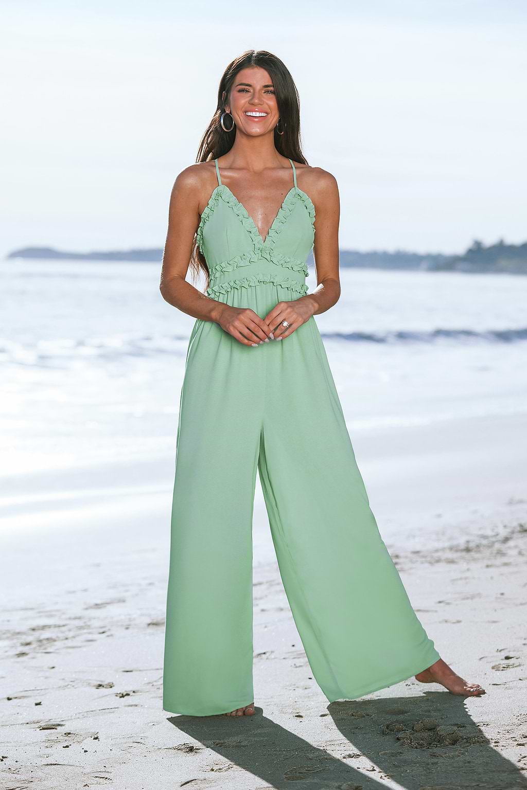 X Madison Beach Wedding Love Ruffled Cross Back Jumpsuit