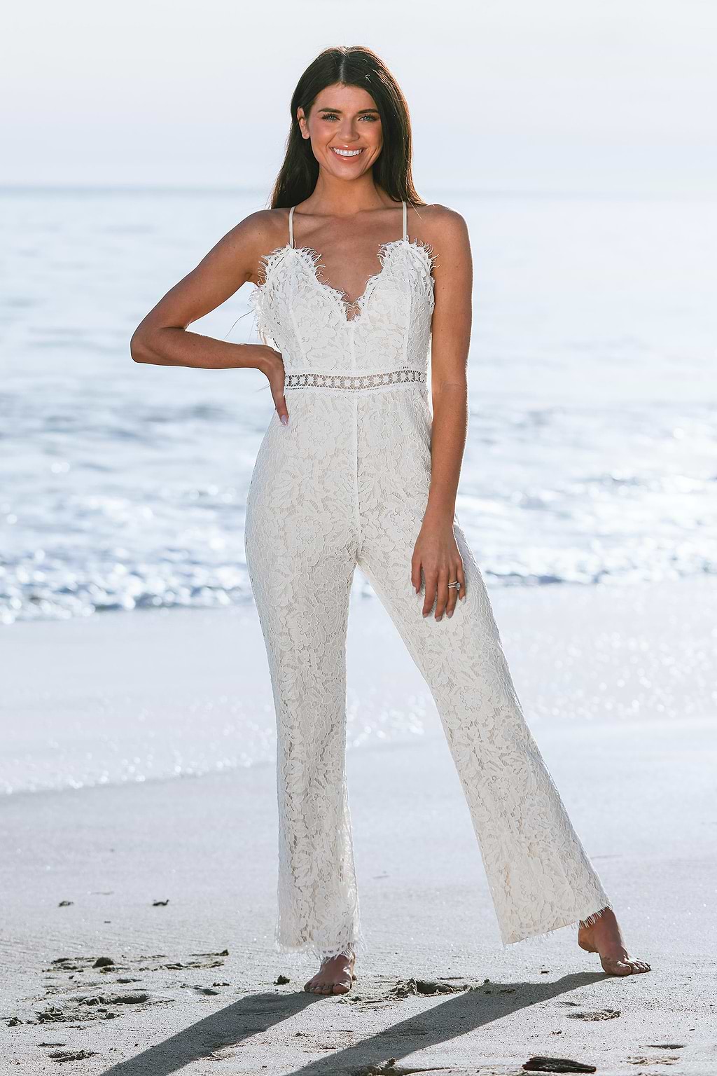 X Madison Beach Wedding Honeymoon Lace Strappy Fitted Jumpsuit