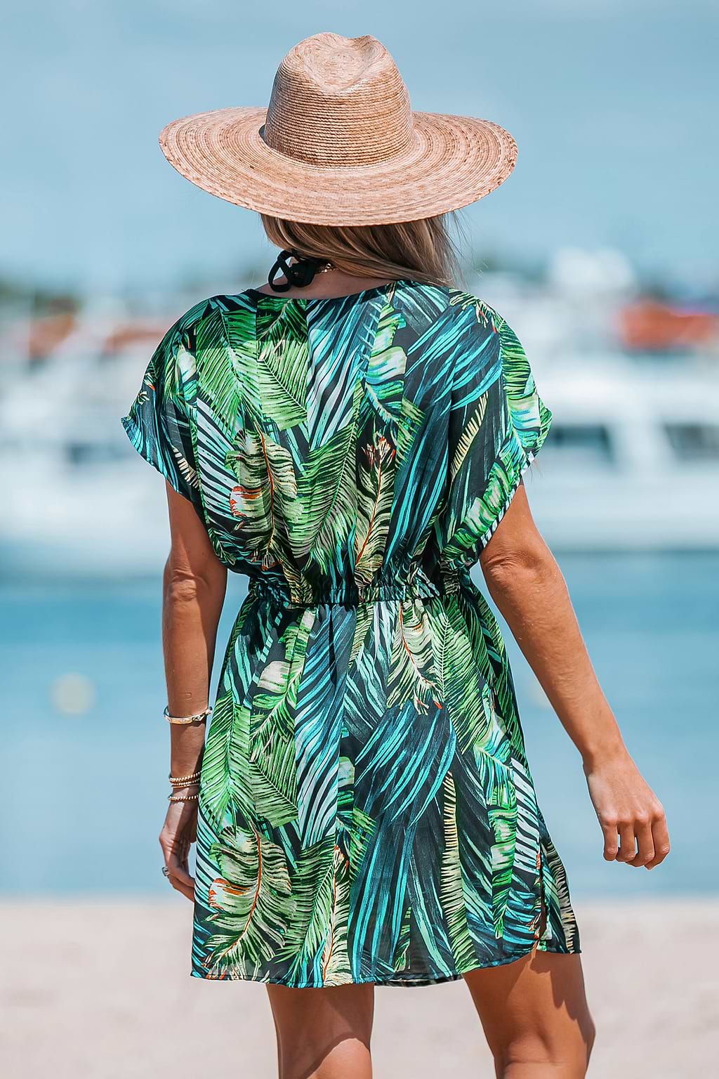 Tropical Leaf Print Mini Dress